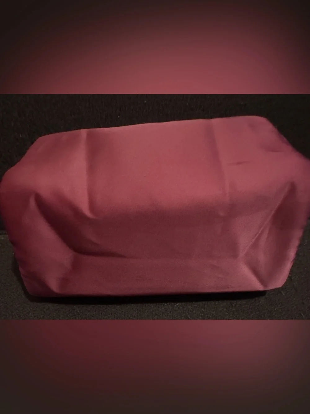 Gucci Pink Satin Beauty Pouch with Gold Logo. 7”W x 6 1/2” H.